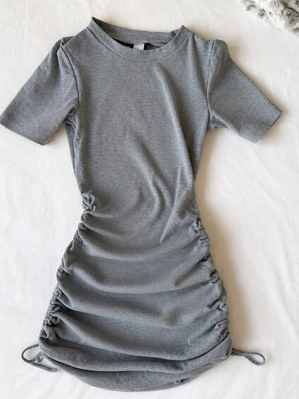 H&M Divided Gray Ribbed Ruched Drawstring Mini Dress XS